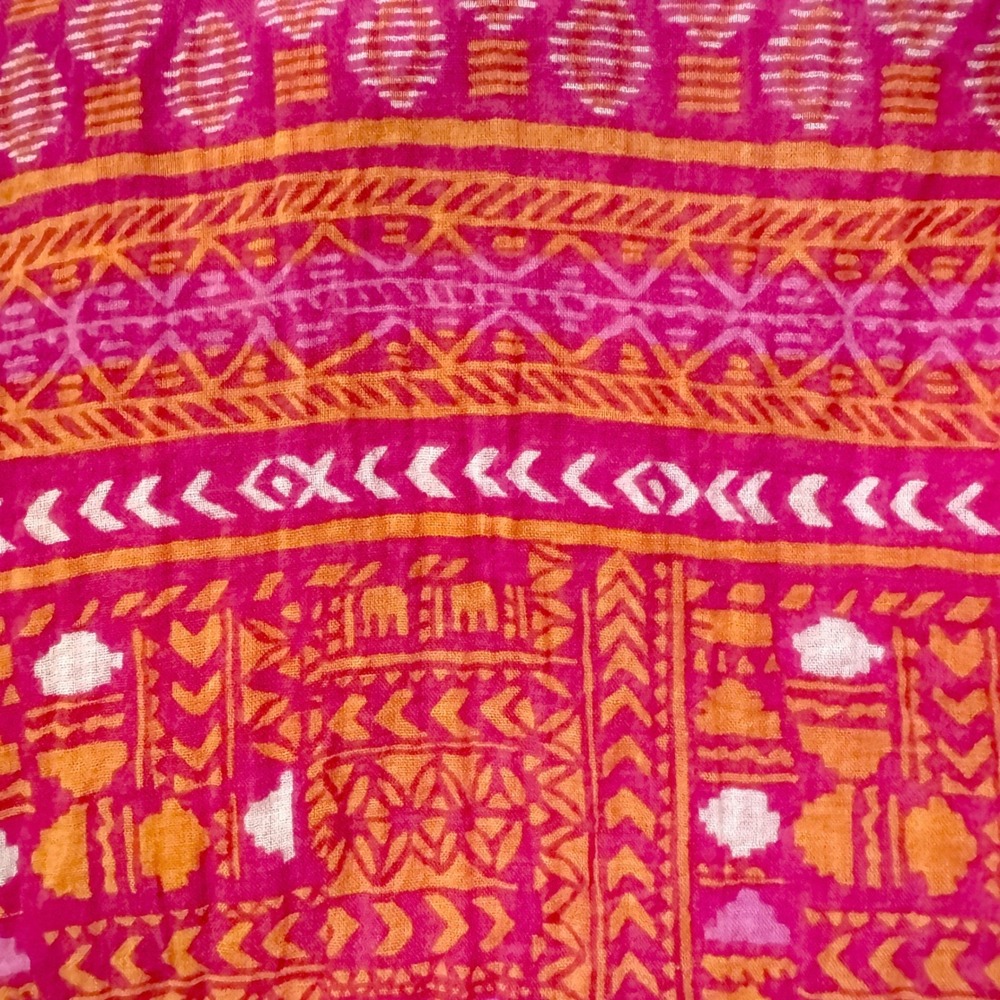 Rockflowerpaper Tunic Women Size M Pink Orange Tribal Print Cotton Tassel Boho - Picture 6 of 7
